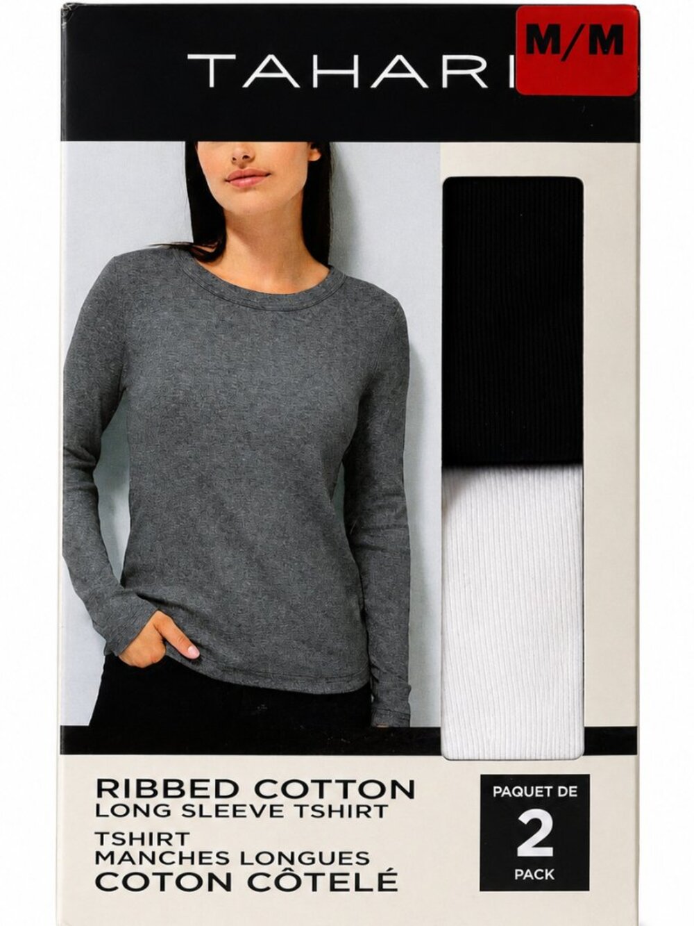 Tahari Ribbed Cotton Long Sleeve T-Shirt 2-Pack Women’s M NWT